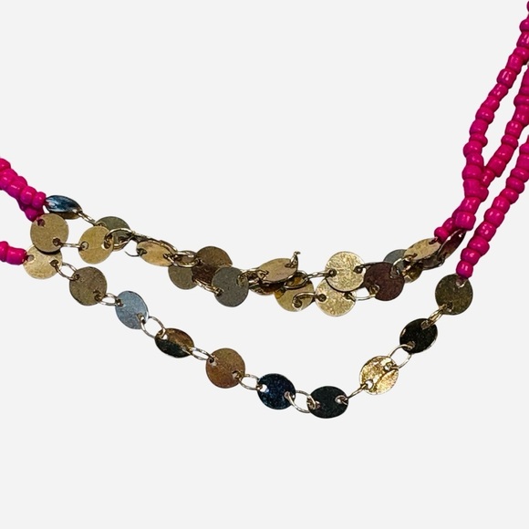 BabbleBar Sugarfix Beaded Pink Necklace Gold 3 Strand Fuchsia - Picture 5 of 8
